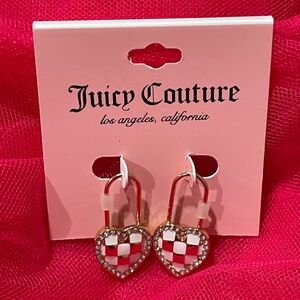 Juicy Couture Checkered Gold Tone Heart Earrings New With Tag